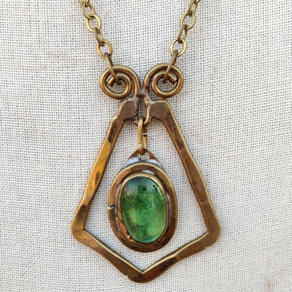 Vintage Jewelry - RARE Vintage Rafael Canada Modernist Brass Murano glass necklace